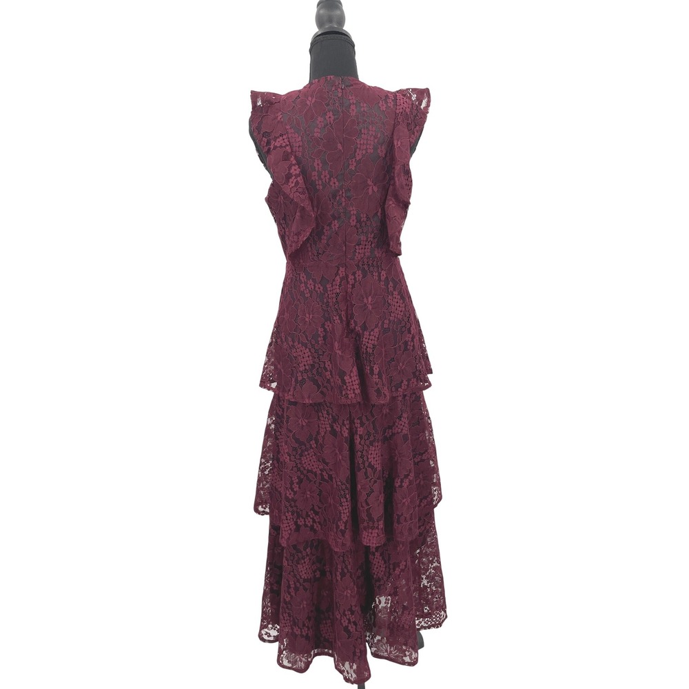Lulus Molinetto Dress Womens S Burgundy Lace Tiered V-Neck Ruffle Wedding Guest - Picture 4 of 10